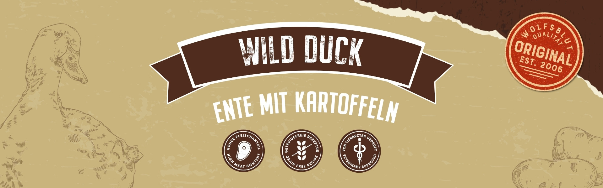 Wolfsblut Sorte Wild Duck - Entenfleisch mit Kartoffeln