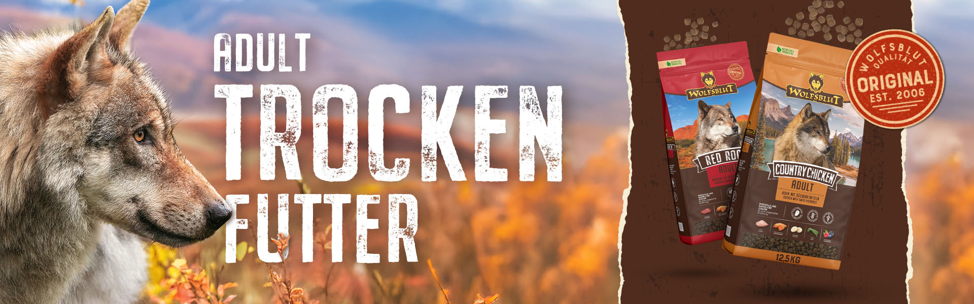 Trockenfutter für Hunde von Wolfsblut mit einem Wolf