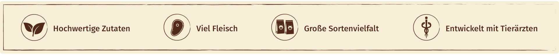 Unser Futter machen die hochwertigen Zutaten, viel Fleisch, große Sortenvielfalt und mit Tierärzten entwickelt aus