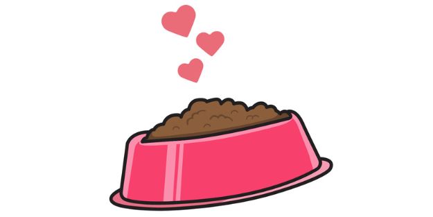 Dieses Bild zeigt einen pinken Futternampf mit Herzen