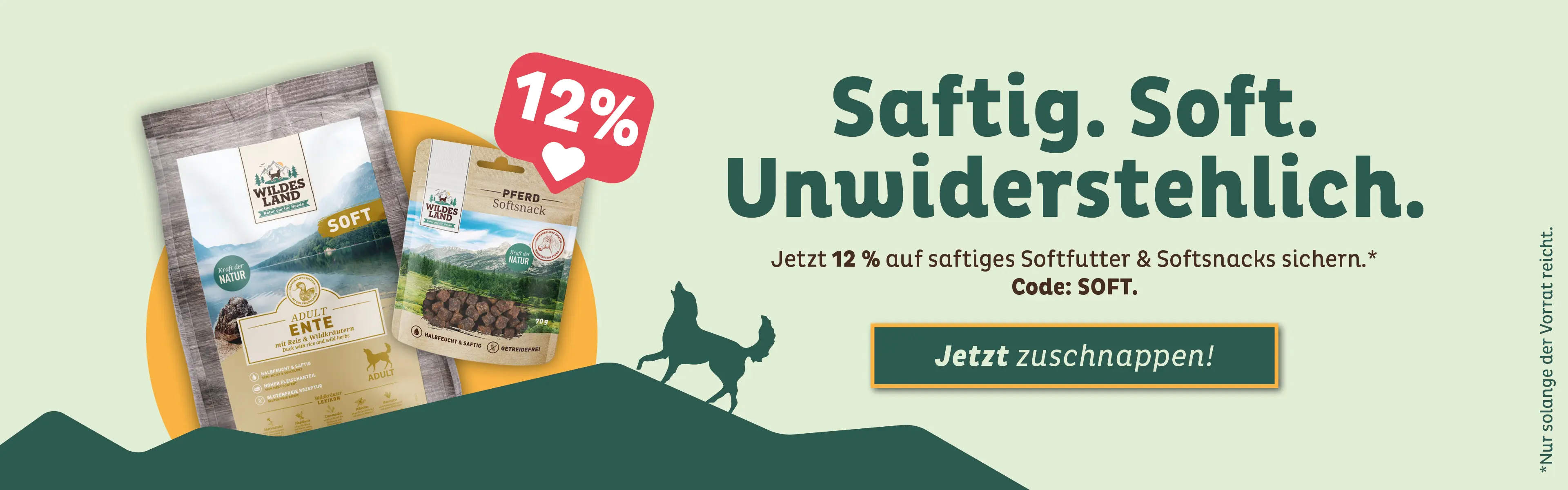 Banner für die Aktion Soft inklusive Darstellung unseres Soft Hundefutters