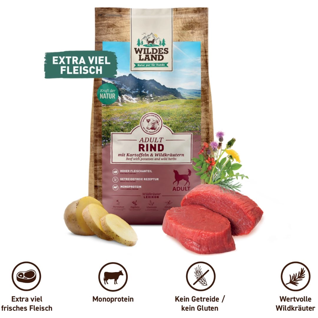 Ein Sack Hunde Trockenfutter Classic Rind: Extra viel frisches Fleisch, Monoprotein, Kein Getreide / Kein Gluten, Wertvolle Wildkräuter