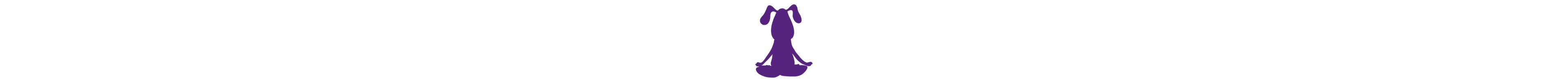 Seitentrenner: Lila Icon eines meditierenden Hundes in Lotus-Position auf weißem Hintergrund. Symbolisiert Ruhe, Entspannung und Gelassenheit.