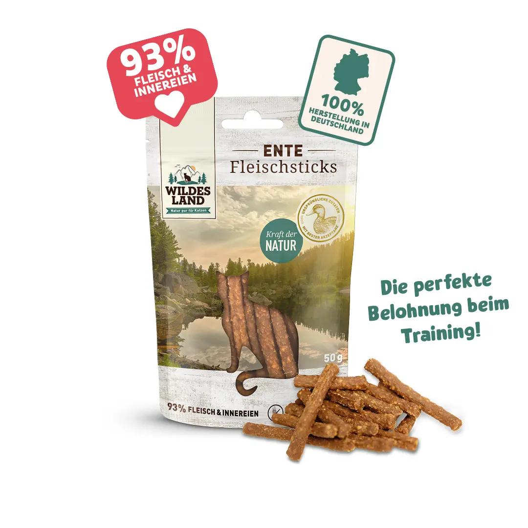 Wildes Land Fleischsticks für Katzen: Die perfekte Belohnung beim Training mit 93% Fleisch & Innerein