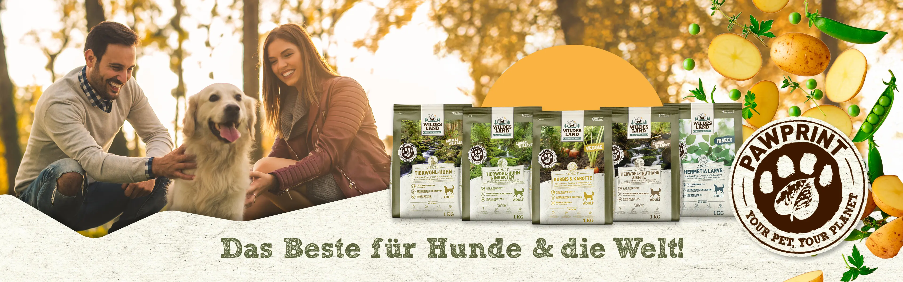 Wildes Land: Das Beste für Hunde & die Welt! Nachhaltiges Futter mit natürlichen Zutaten wie Insekten, Huhn & Gemüse – Pawprint!